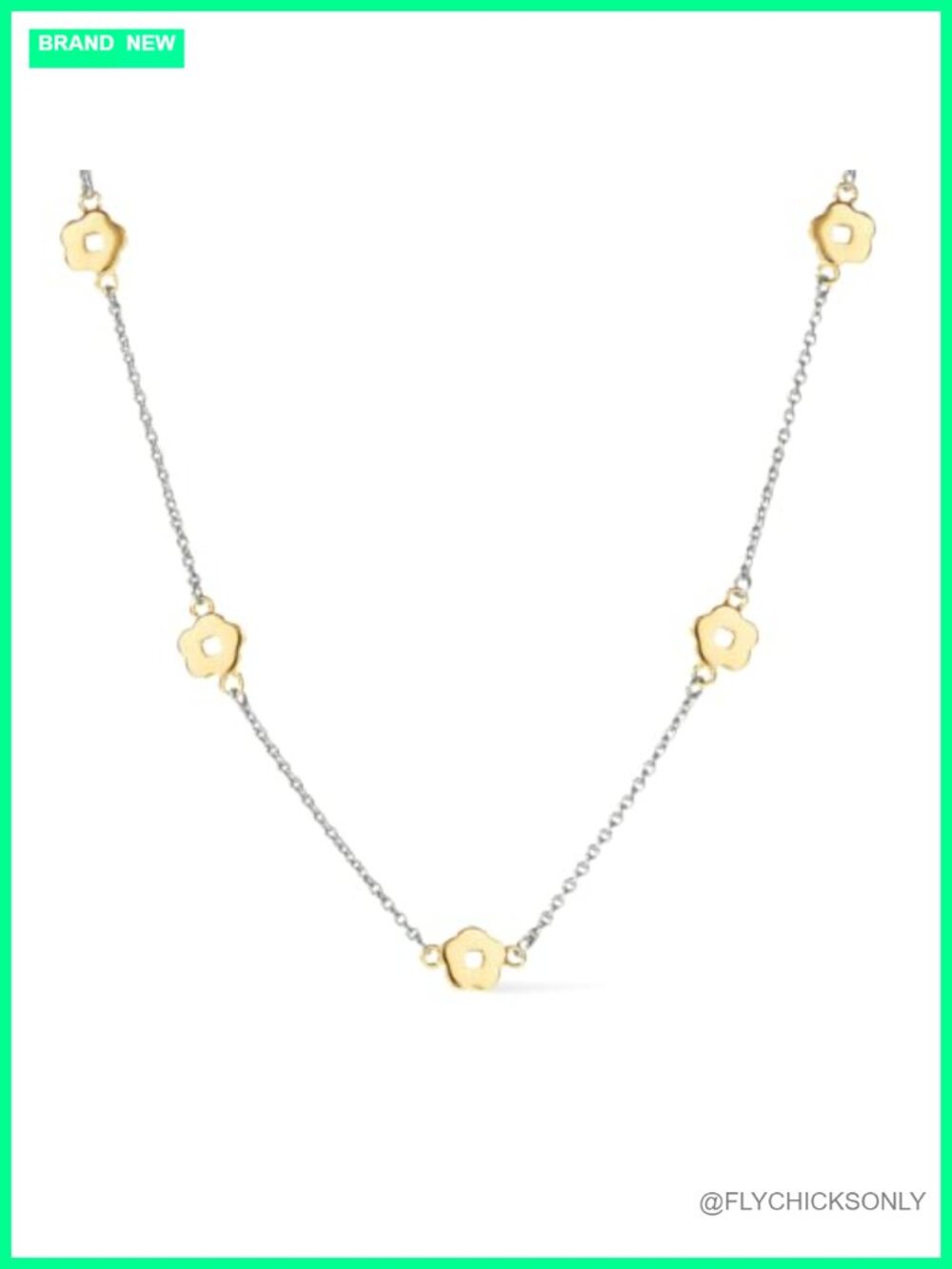 14K Gold Plated Flower Chain Necklace Dainty Two-Tone Women's Jewelry